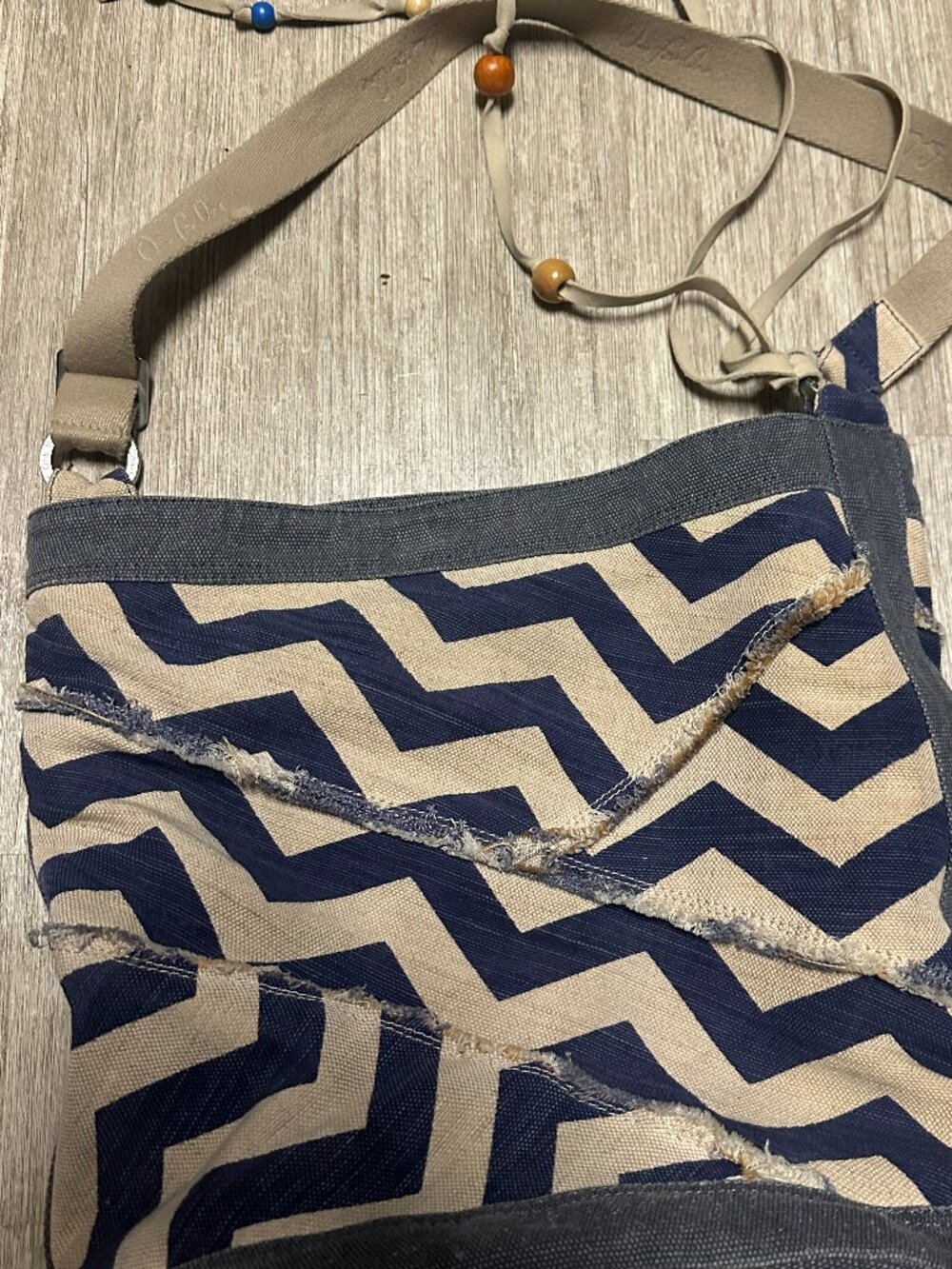 Toms This Bag Saves Lives Canvas Crossbody Purse Blue Cream Chevron Beaded Boho